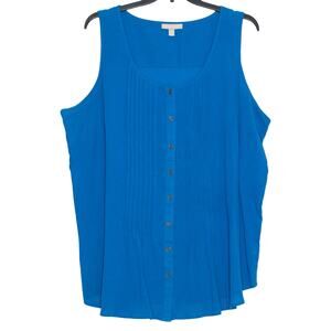 Woman Within Sleeveless Tunic Top Button Up Gauze Blue Plus Size 1X Minimalist